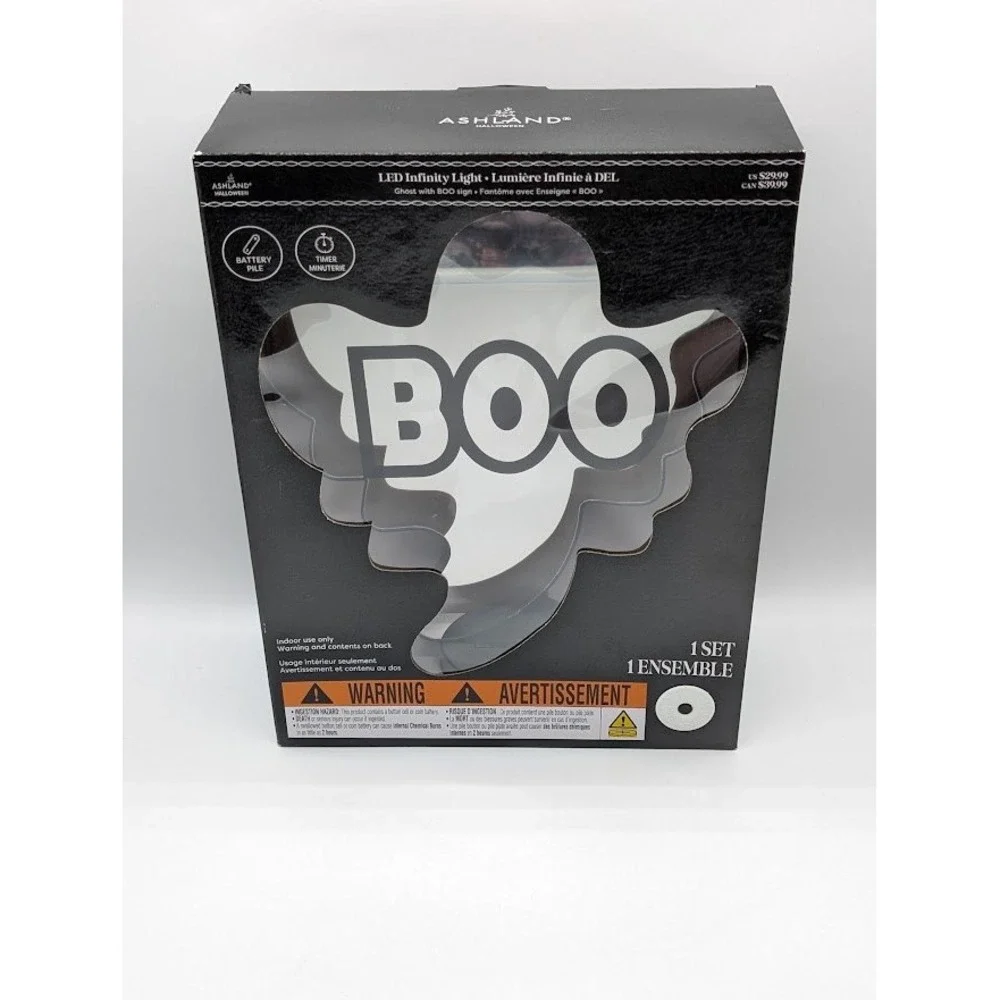 Ashland Halloween LED‎ Infinity Light Ghost BOO Sign Battery Operated Timer New